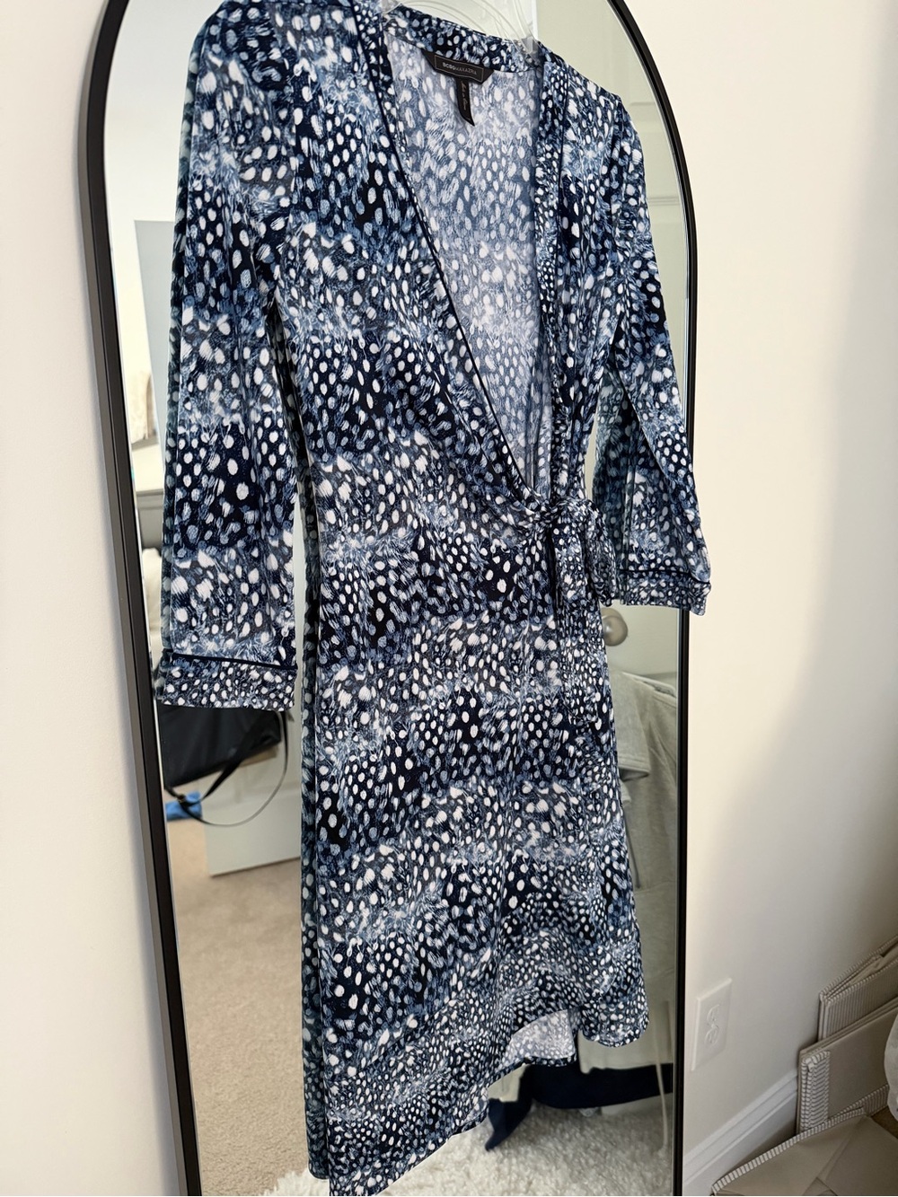 BCBGMaxAzria Navy and White Abstract Print Wrap Dress